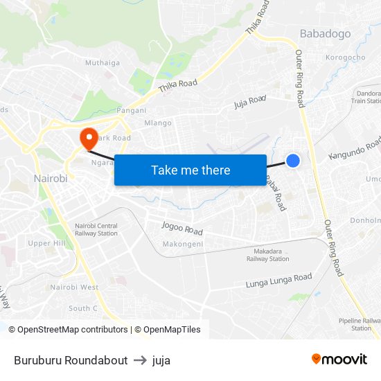 Buruburu Roundabout to juja map