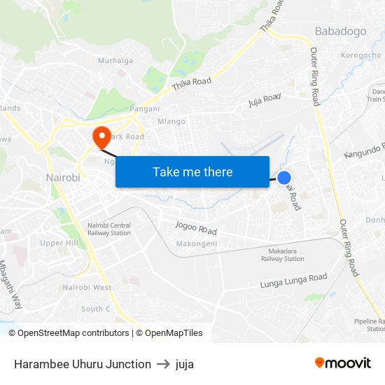 Harambee Uhuru Junction to juja map