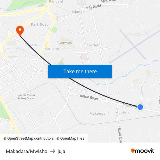 Makadara/Mwisho to juja map