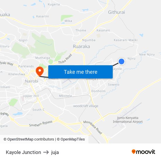 Kayole Junction to juja map