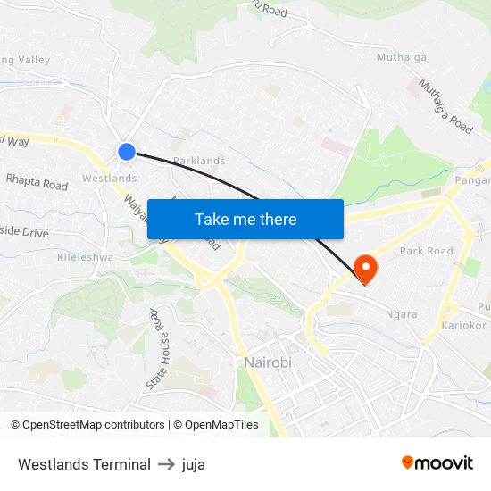 Westlands Terminal to juja map