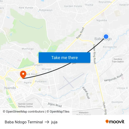 Baba Ndogo Terminal to juja map