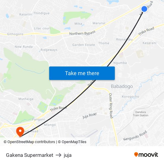 Gakena Supermarket to juja map