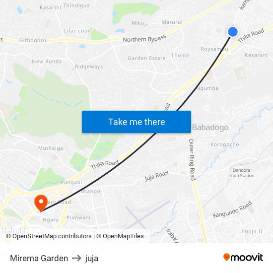 Mirema Garden to juja map