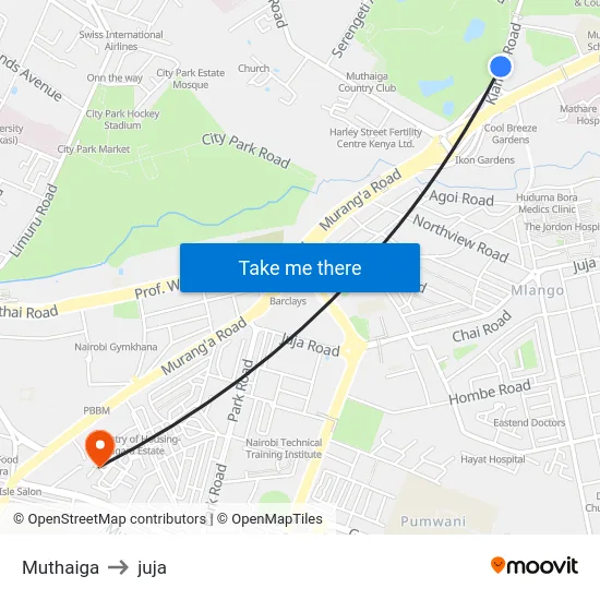 Muthaiga to juja map