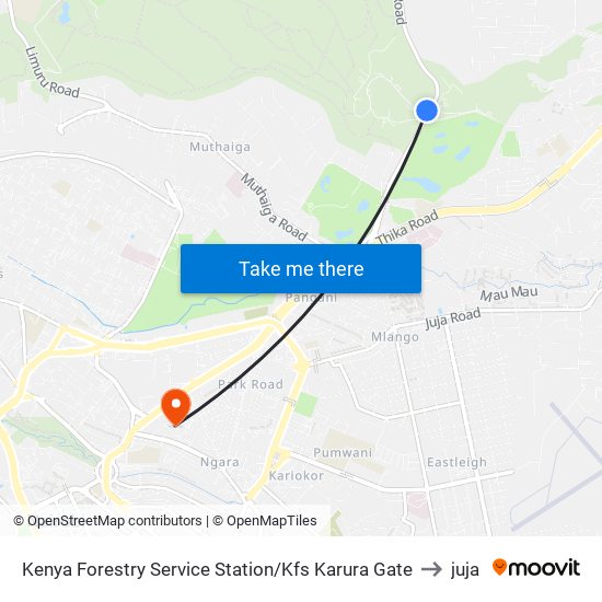 Kenya Forestry Service Station/Kfs Karura Gate to juja map