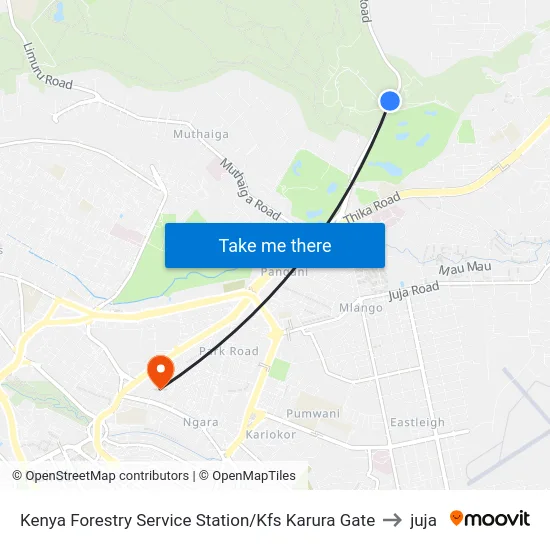Kenya Forestry Service Station/Kfs Karura Gate to juja map
