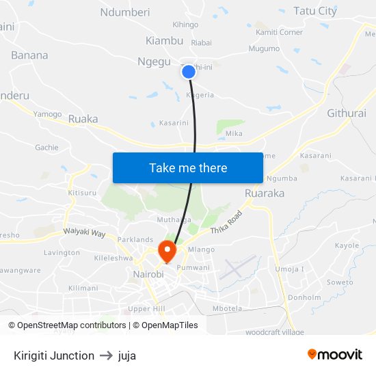 Kirigiti Junction to juja map