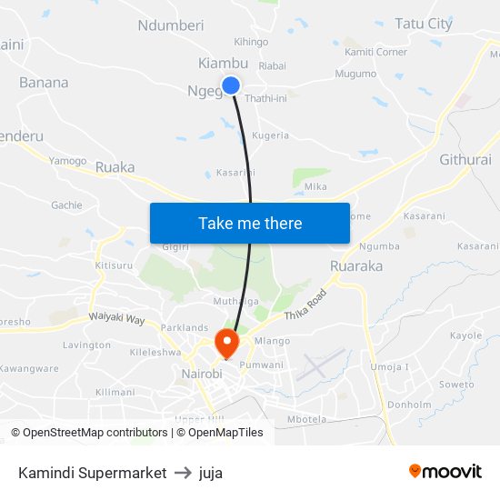 Kamindi Supermarket to juja map