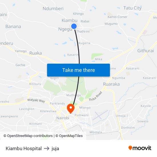 Kiambu Hospital to juja map