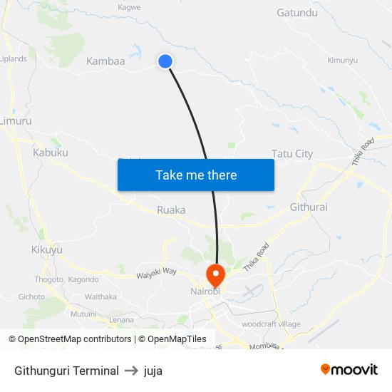 Githunguri Terminal to juja map