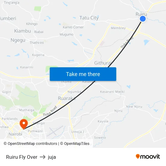 Ruiru Fly Over to juja map