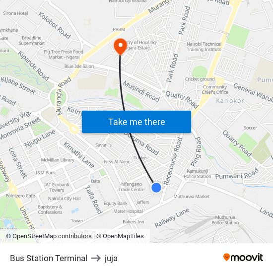 Bus Station Terminal to juja map