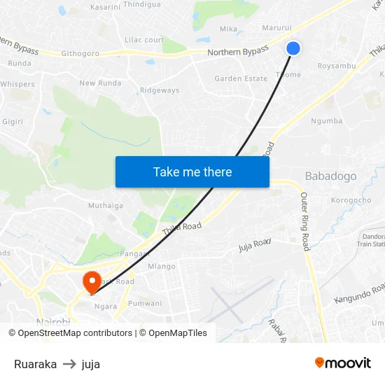Ruaraka to juja map