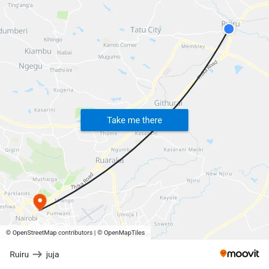 Ruiru to juja map