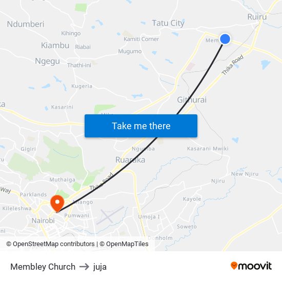 Membley Church to juja map