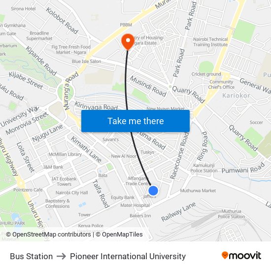 Bus Station to Pioneer International University map