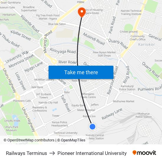 Railways Terminus to Pioneer International University map