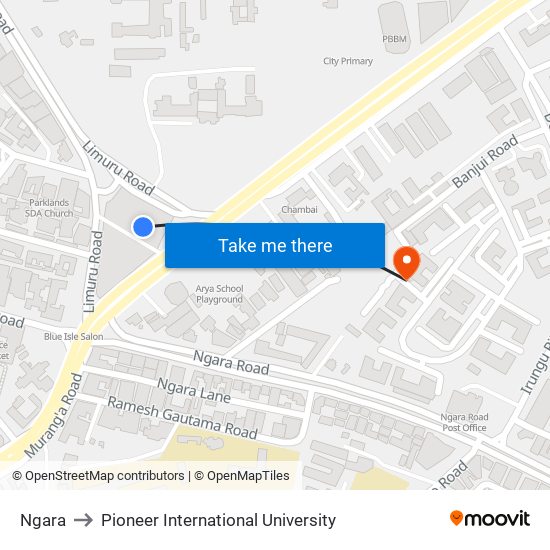 Ngara to Pioneer International University map