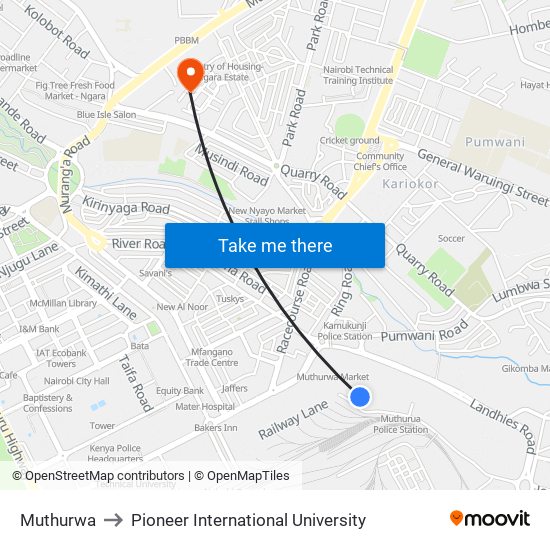 Muthurwa to Pioneer International University map