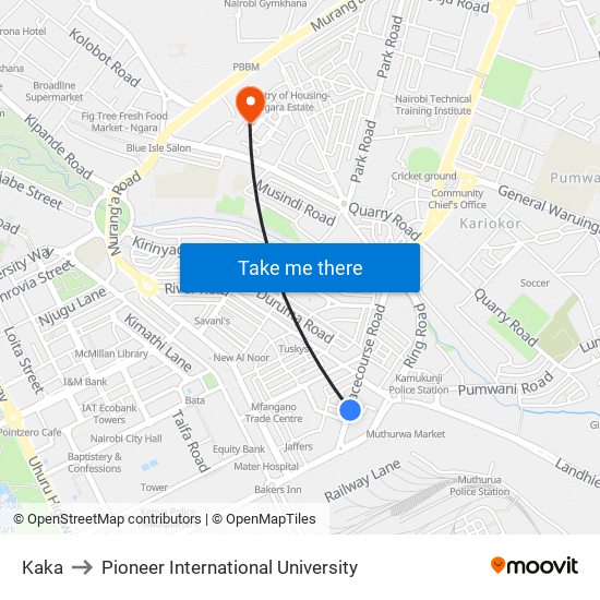 Kaka to Pioneer International University map
