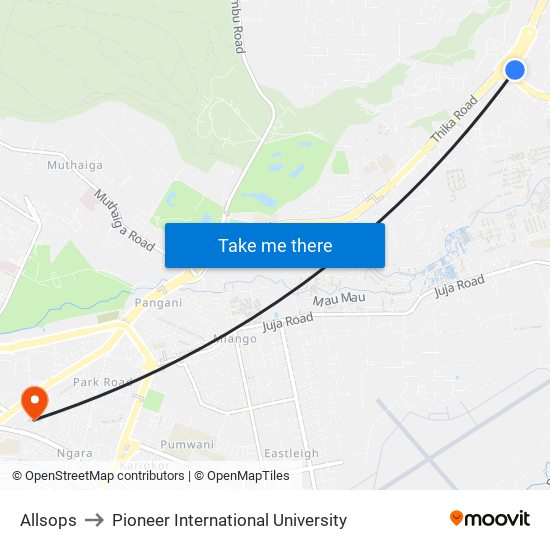 Allsops to Pioneer International University map