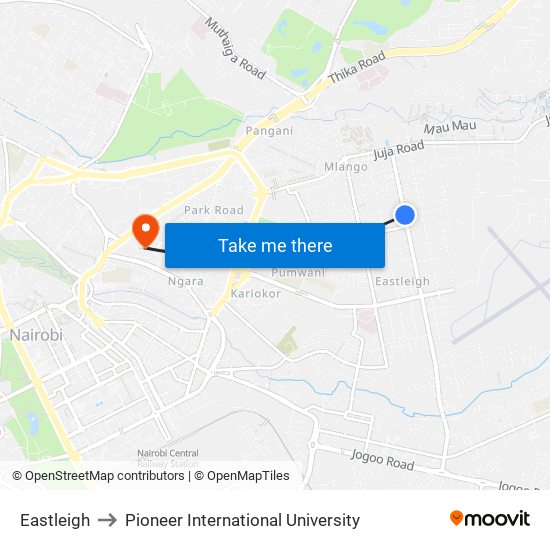Eastleigh to Pioneer International University map