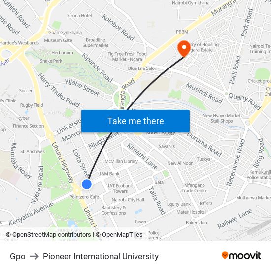 Gpo to Pioneer International University map