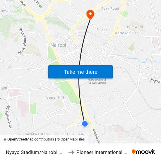 Nyayo Stadium/Nairobi West Stage to Pioneer International University map