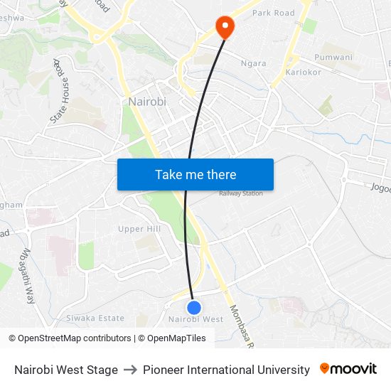 Nairobi West Stage to Pioneer International University map