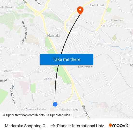 Madaraka Shopping Centre to Pioneer International University map