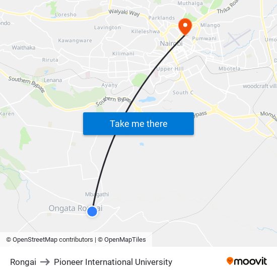 Rongai to Pioneer International University map