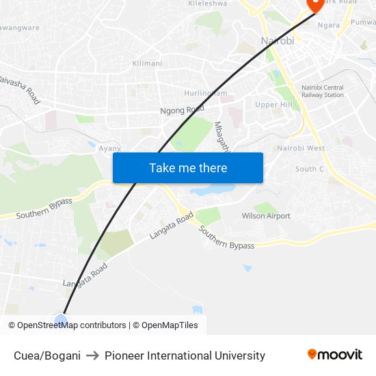 Cuea/Bogani to Pioneer International University map