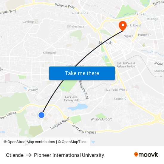 Otiende to Pioneer International University map