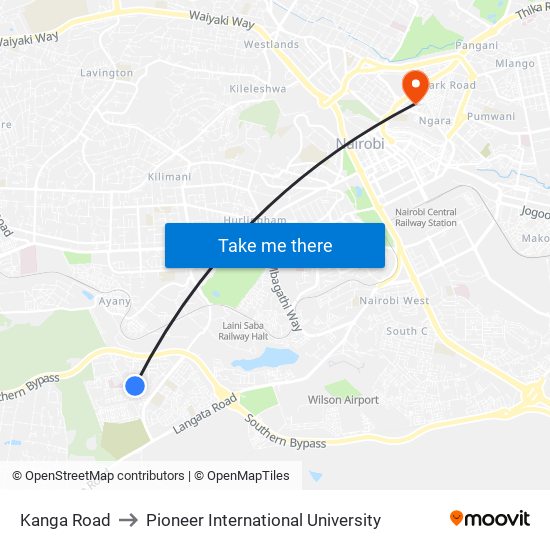 Kanga Road to Pioneer International University map