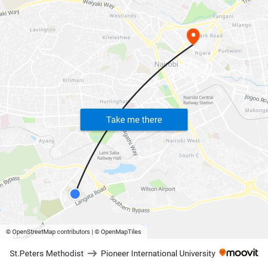 St.Peters Methodist to Pioneer International University map