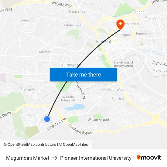 Mugumoini Market to Pioneer International University map