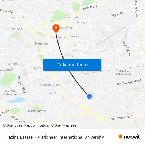 Hazina Estate to Pioneer International University map