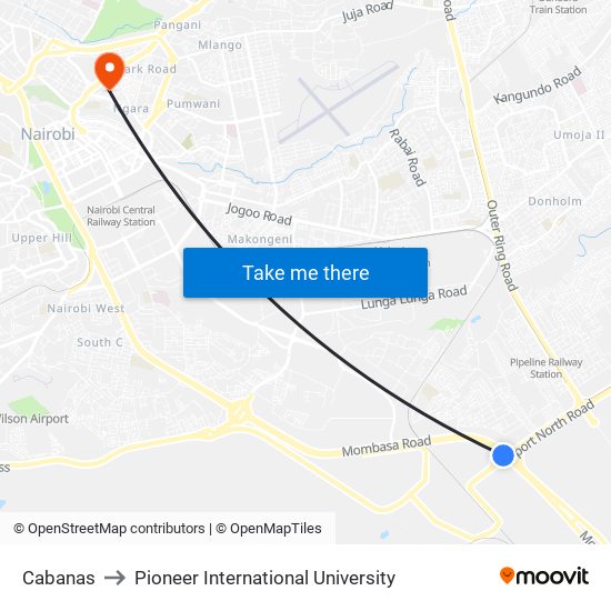 Cabanas to Pioneer International University map