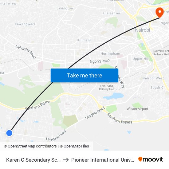 Karen C Secondary School to Pioneer International University map