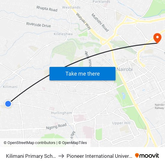 Kilimani Primary School to Pioneer International University map