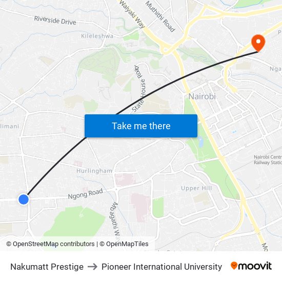 Nakumatt Prestige to Pioneer International University map