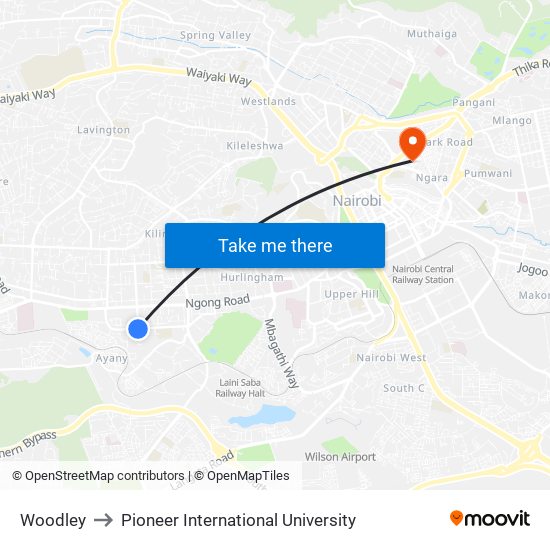 Woodley to Pioneer International University map