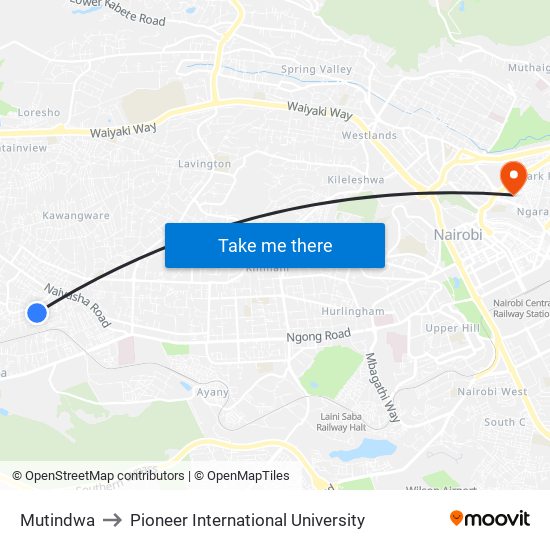 Mutindwa to Pioneer International University map