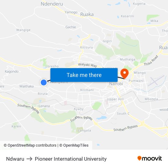 Ndwaru to Pioneer International University map