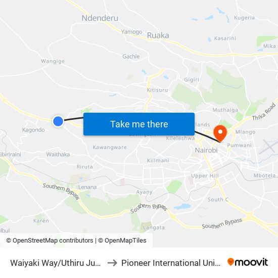 Waiyaki Way/Uthiru Junction to Pioneer International University map