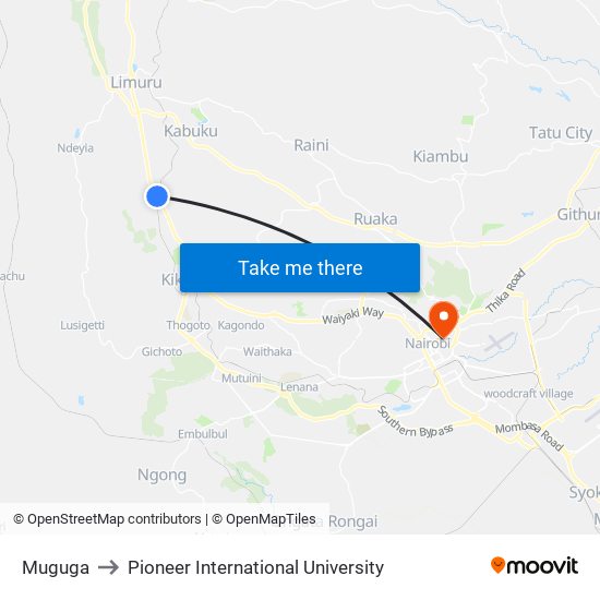 Muguga to Pioneer International University map