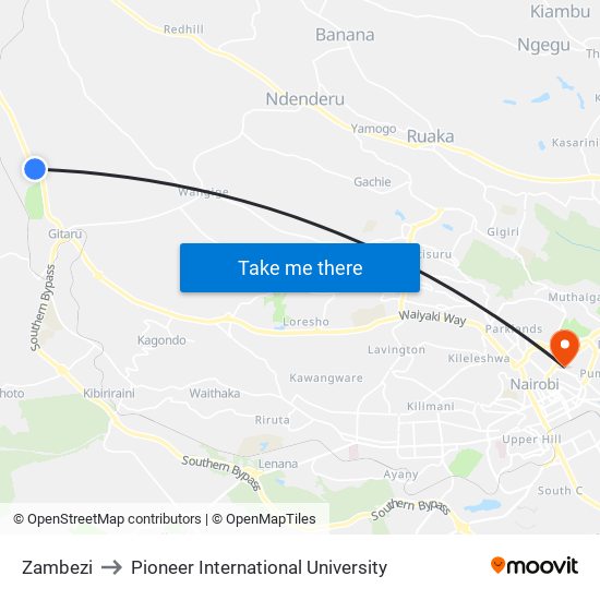 Zambezi to Pioneer International University map