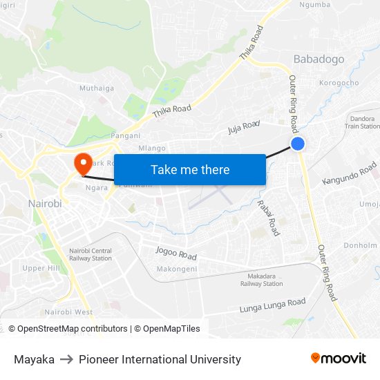 Mayaka to Pioneer International University map