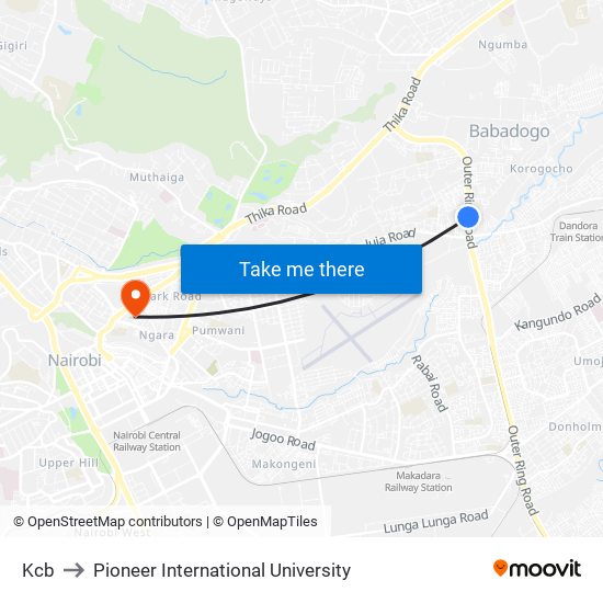 Kcb to Pioneer International University map